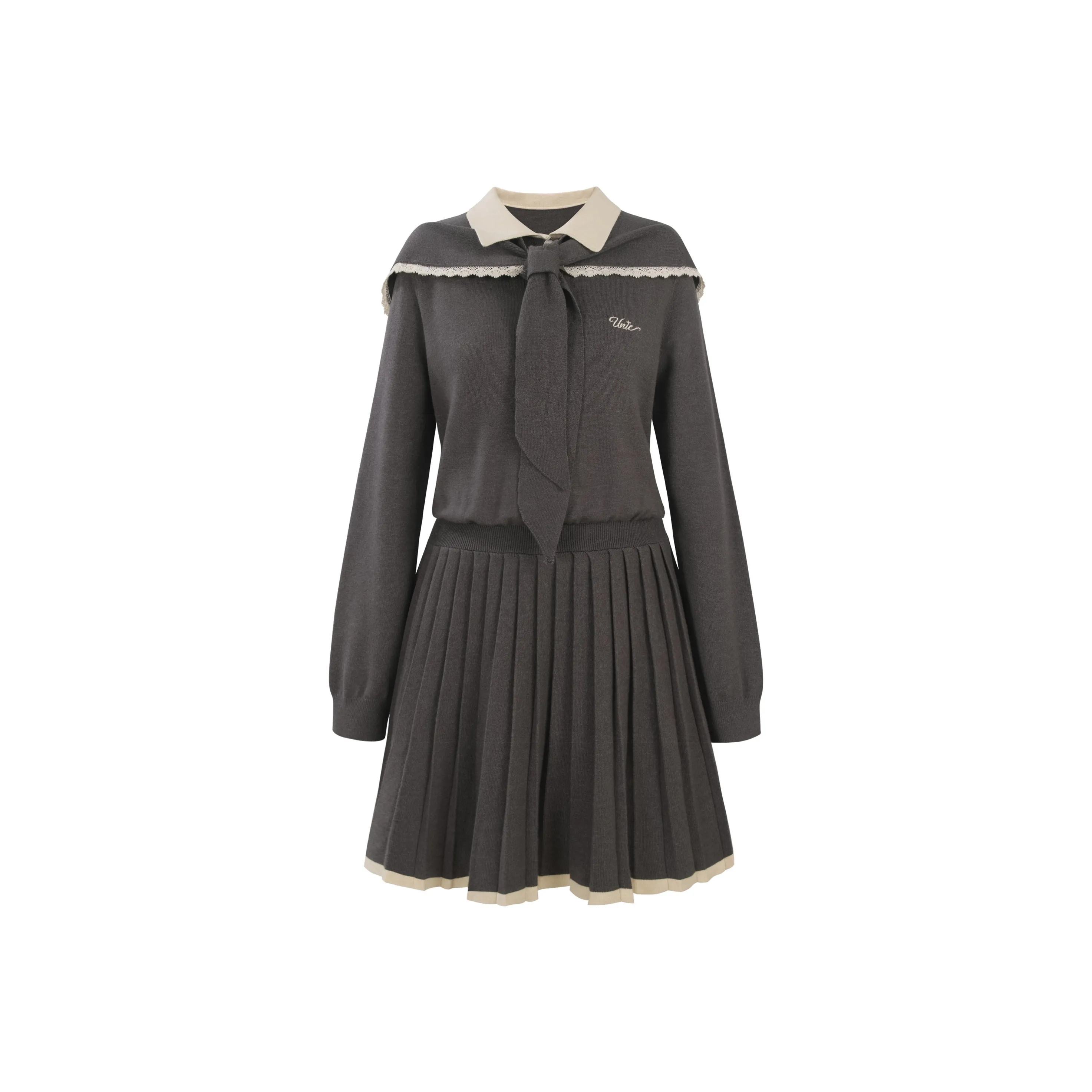 UNIFREE Длинное платье с длинным рукавом женское темно-серое