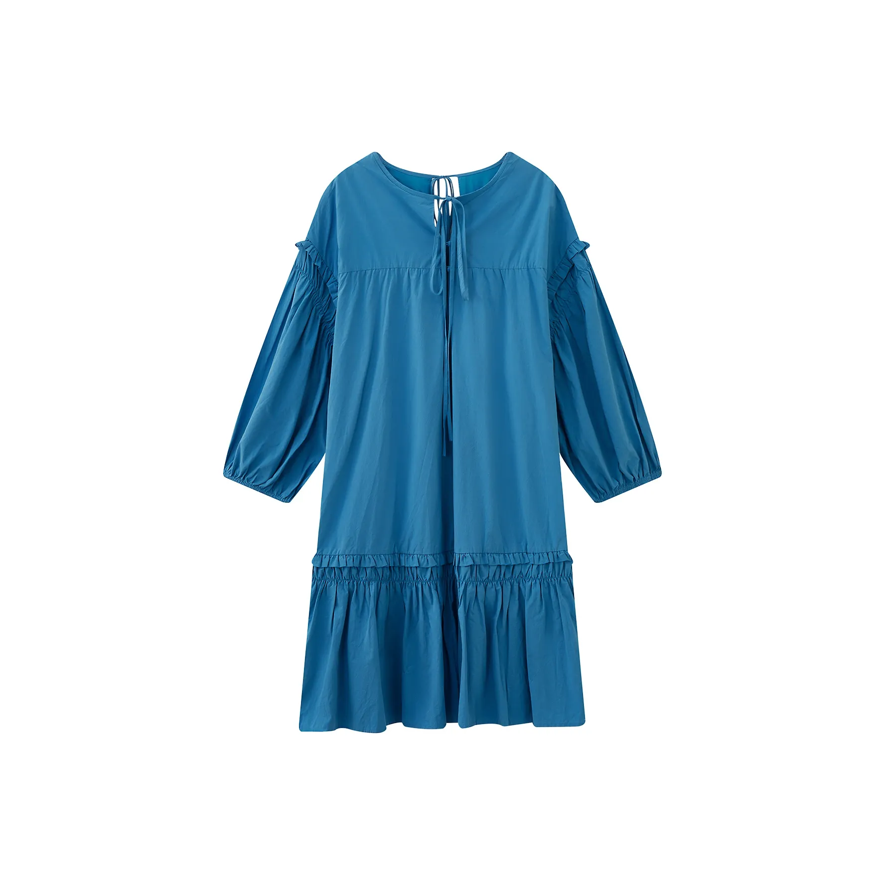 JINGBUTIAN Короткое платье с короткими рукавами женское синее