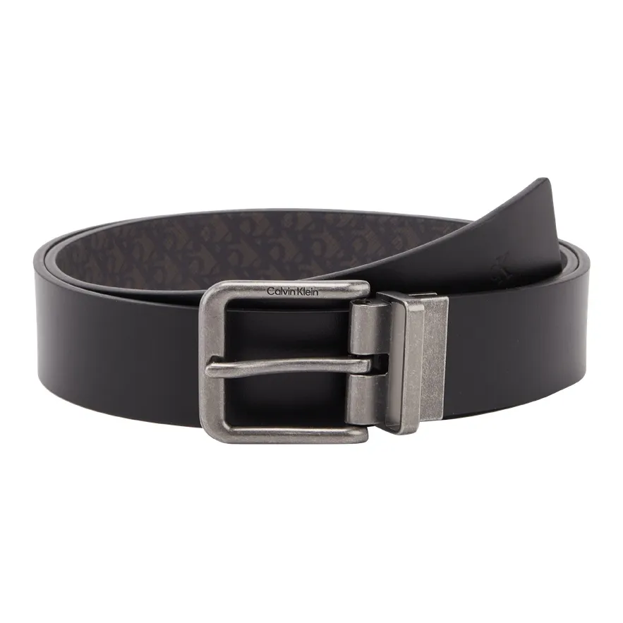 calvin Pouch KLEIN Split Cow Leather Belts Men's Space Black/Fine Grained Gray 3.5cm