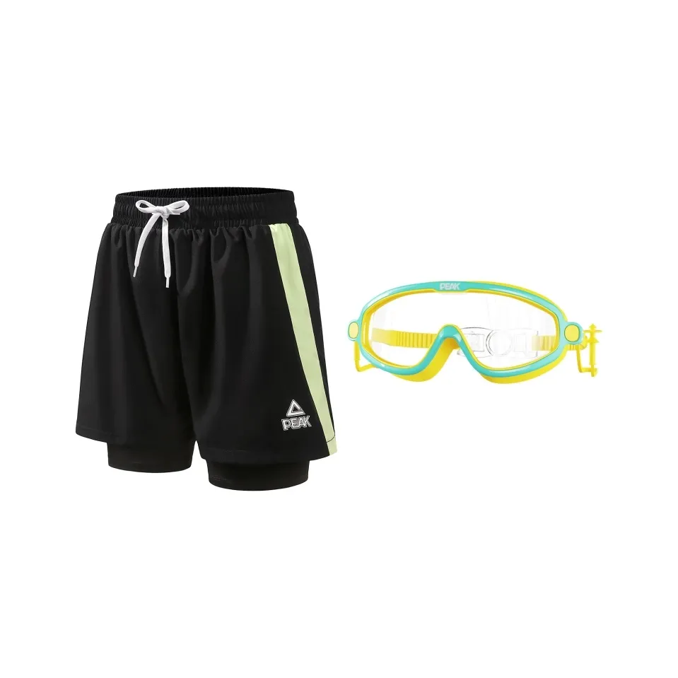 PEAK Облегающий детский купальник лето для детей 3-7 лет комплект черные шорты + желтые защитные очки