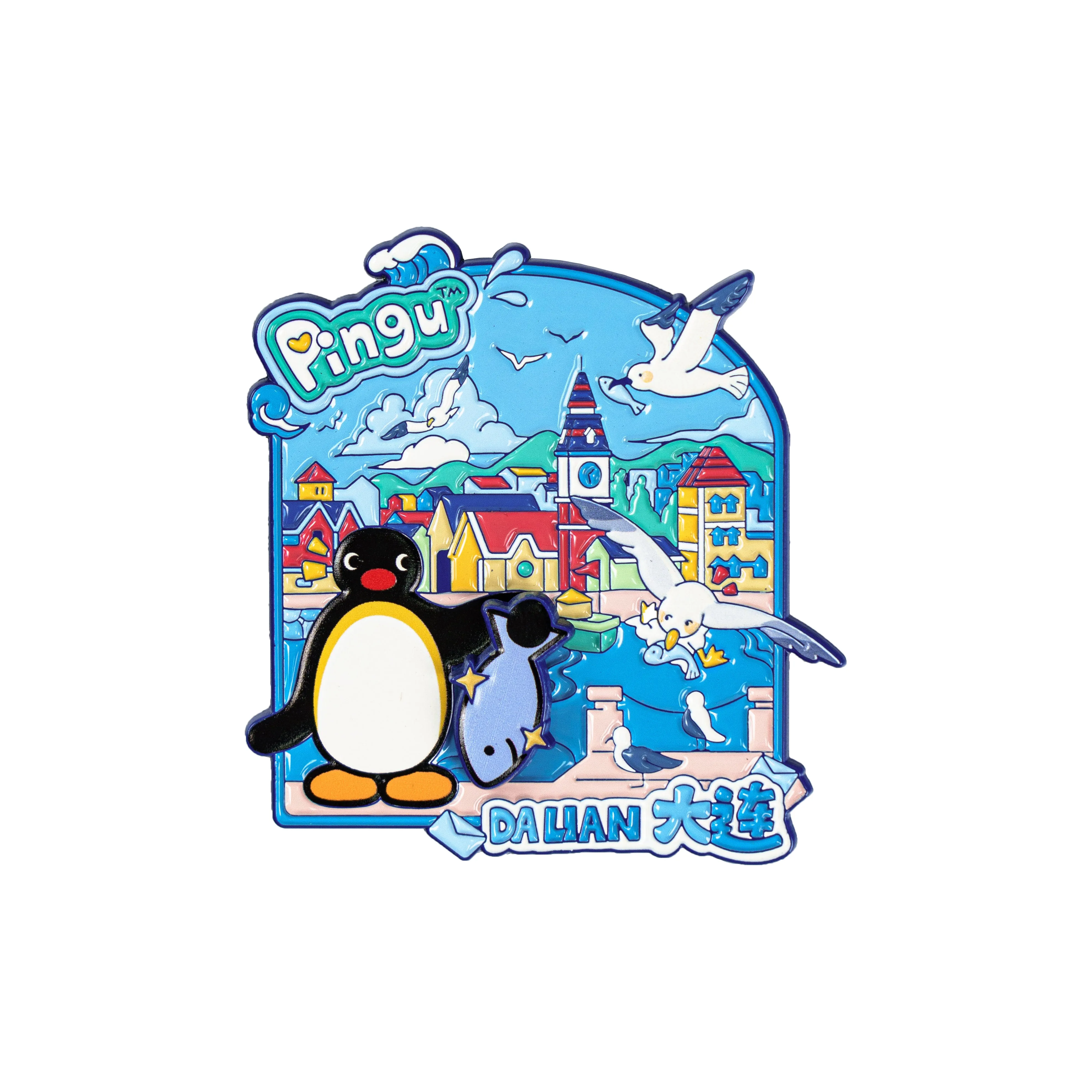 Momicafe x Pingu Пингвин Family Песчаный Технология Городской Путешествие Сувенир Магнитный Магниты Аниме-тематика