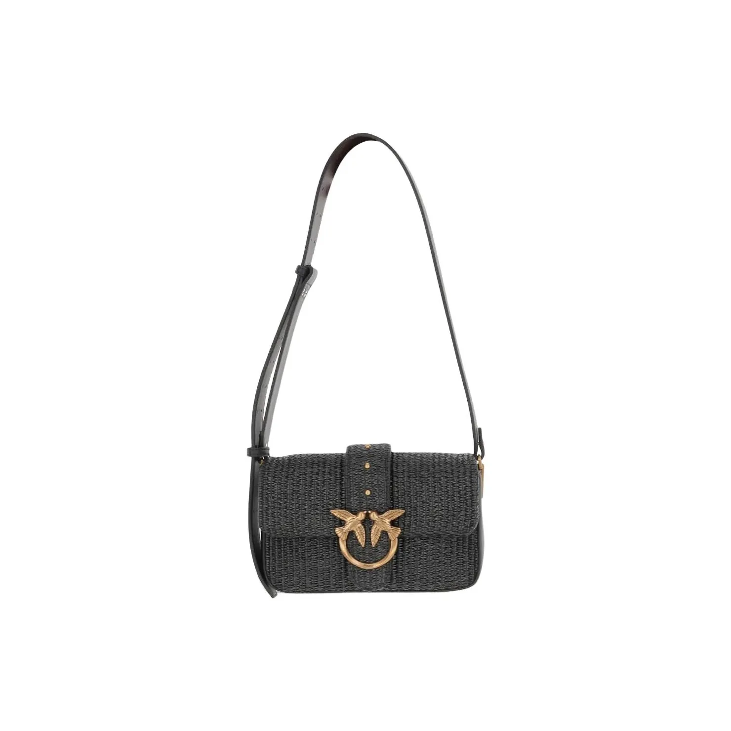 PINKO LOVE Series Raffia Shoulder Bag Women's Black