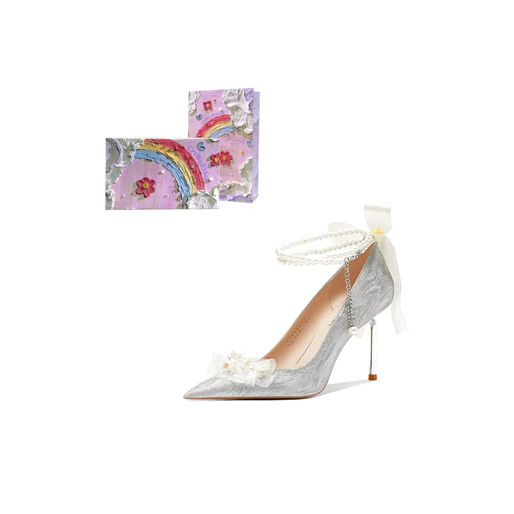 Crelinkxlat Узкий каблук Высокие каблуки Женские Серебряные