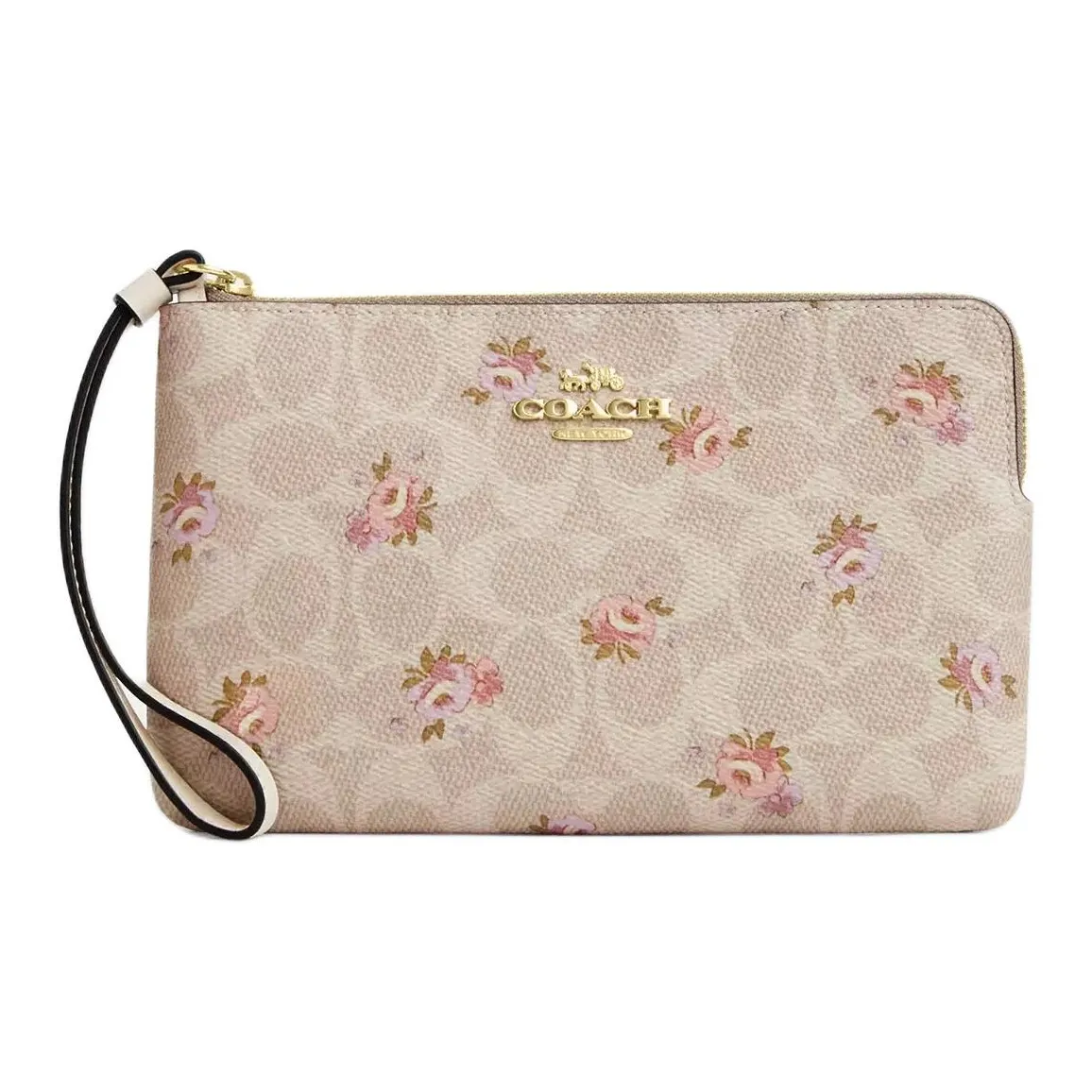 COACH Corner Zip Покрытый холст Клатч Большой Женский Золотой Песочный Многоцветный