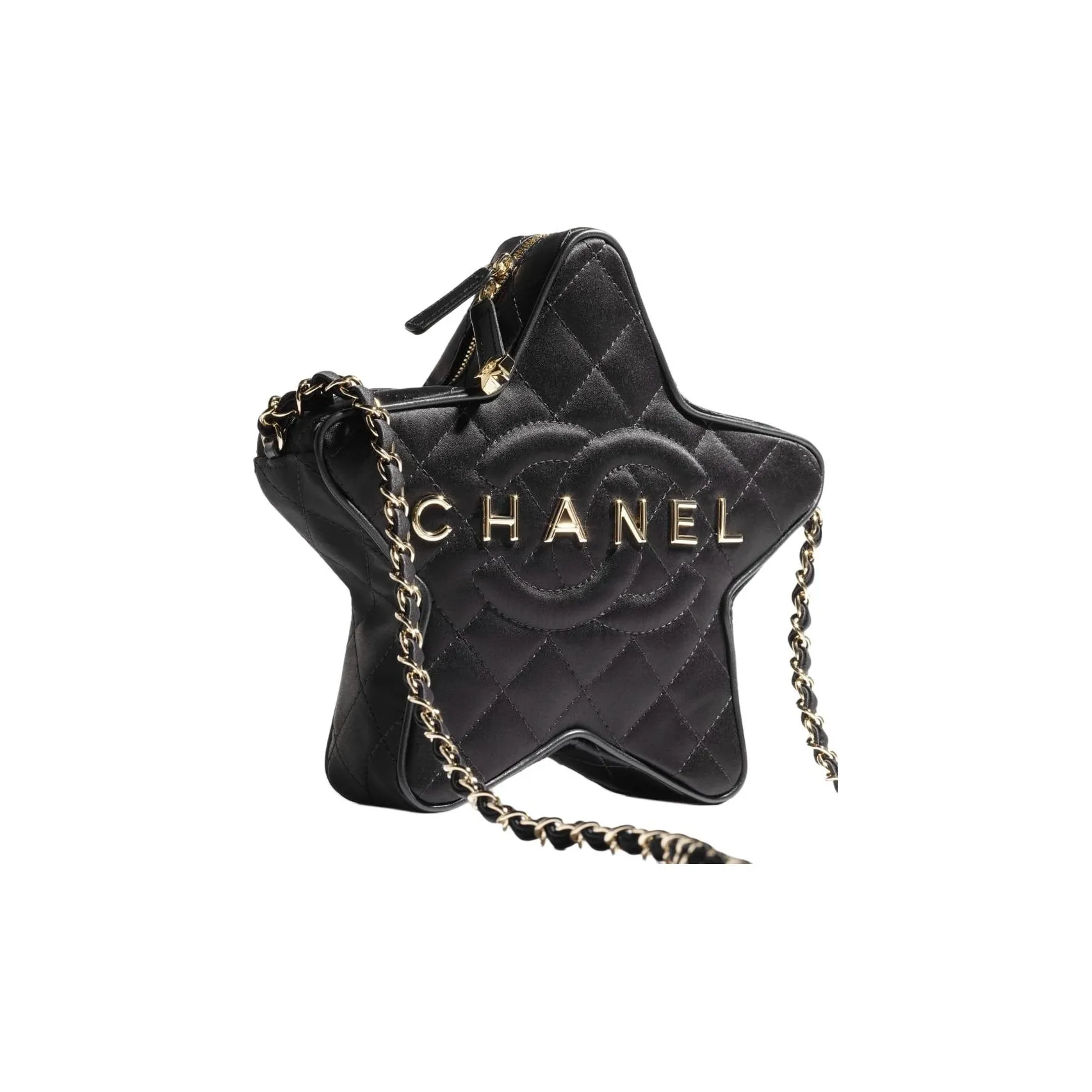 CHANEL Silk Satin One Shoulder Crossbody Clutch Women's Black