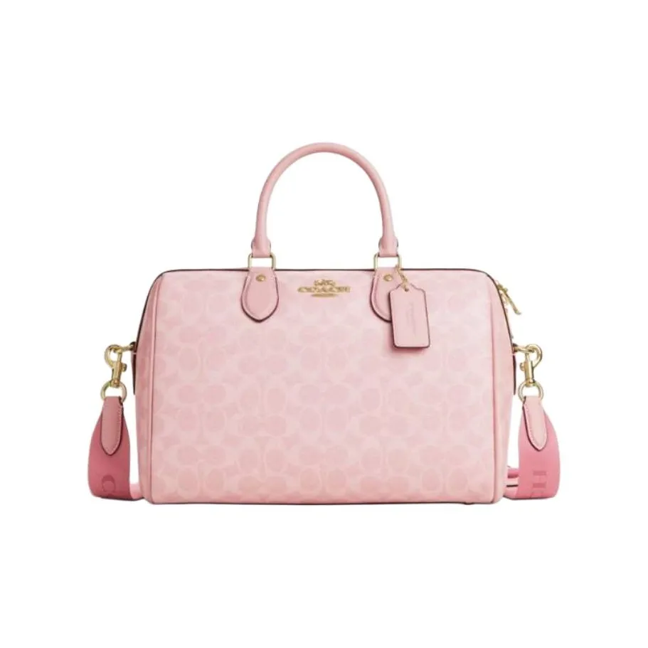 COACH Rowan Подпись Покрытый холст Сумка через плечо Сумка Большая Женская Розовая