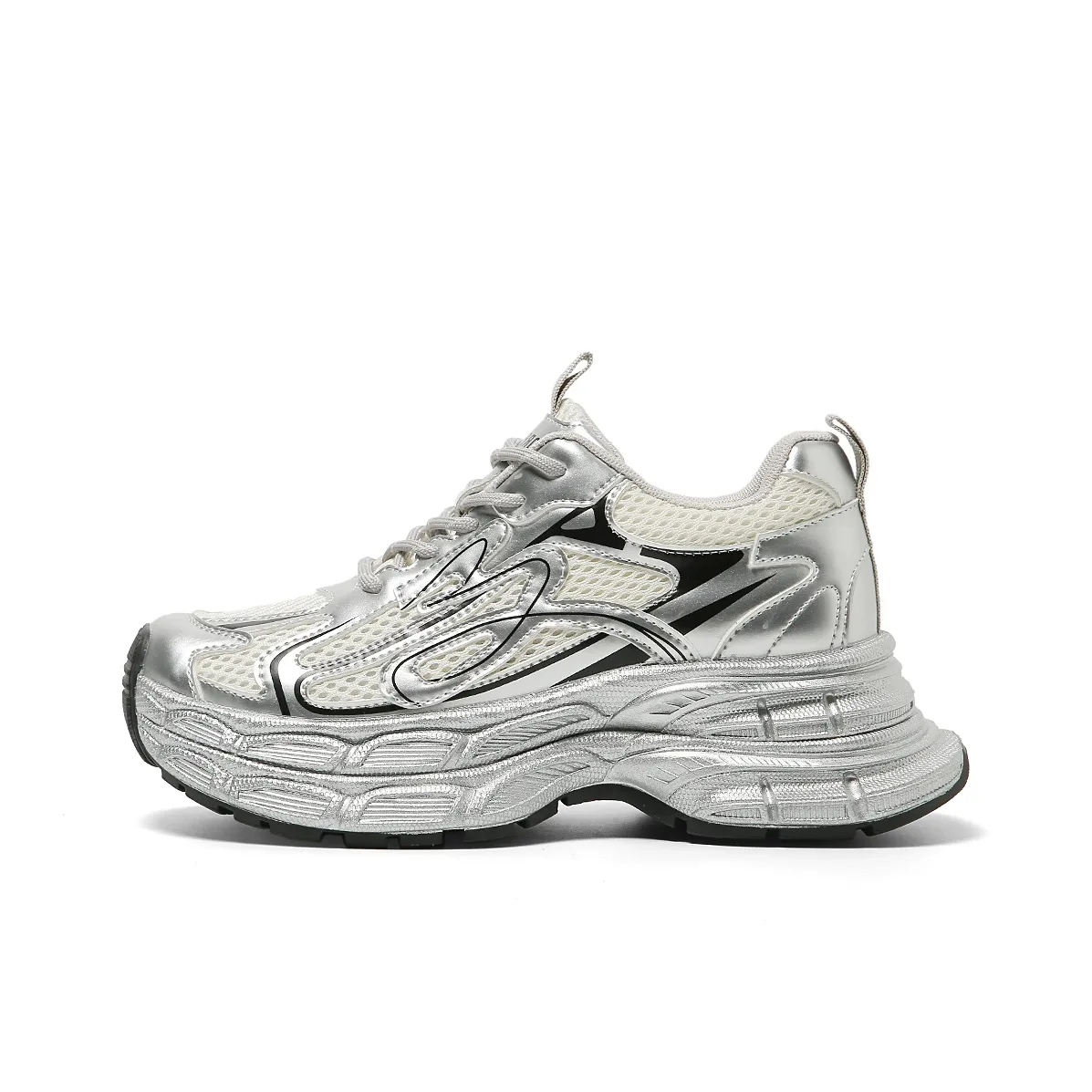 FOREVER 21 Low Top Chunky Sneakers Women's Silver