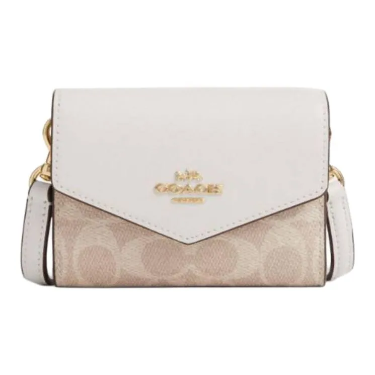 COACH Конверт Фирменный Покрытый холст Кошелек Сумка через плечо Сумка на плечо Мини Женская Белый и Хаки