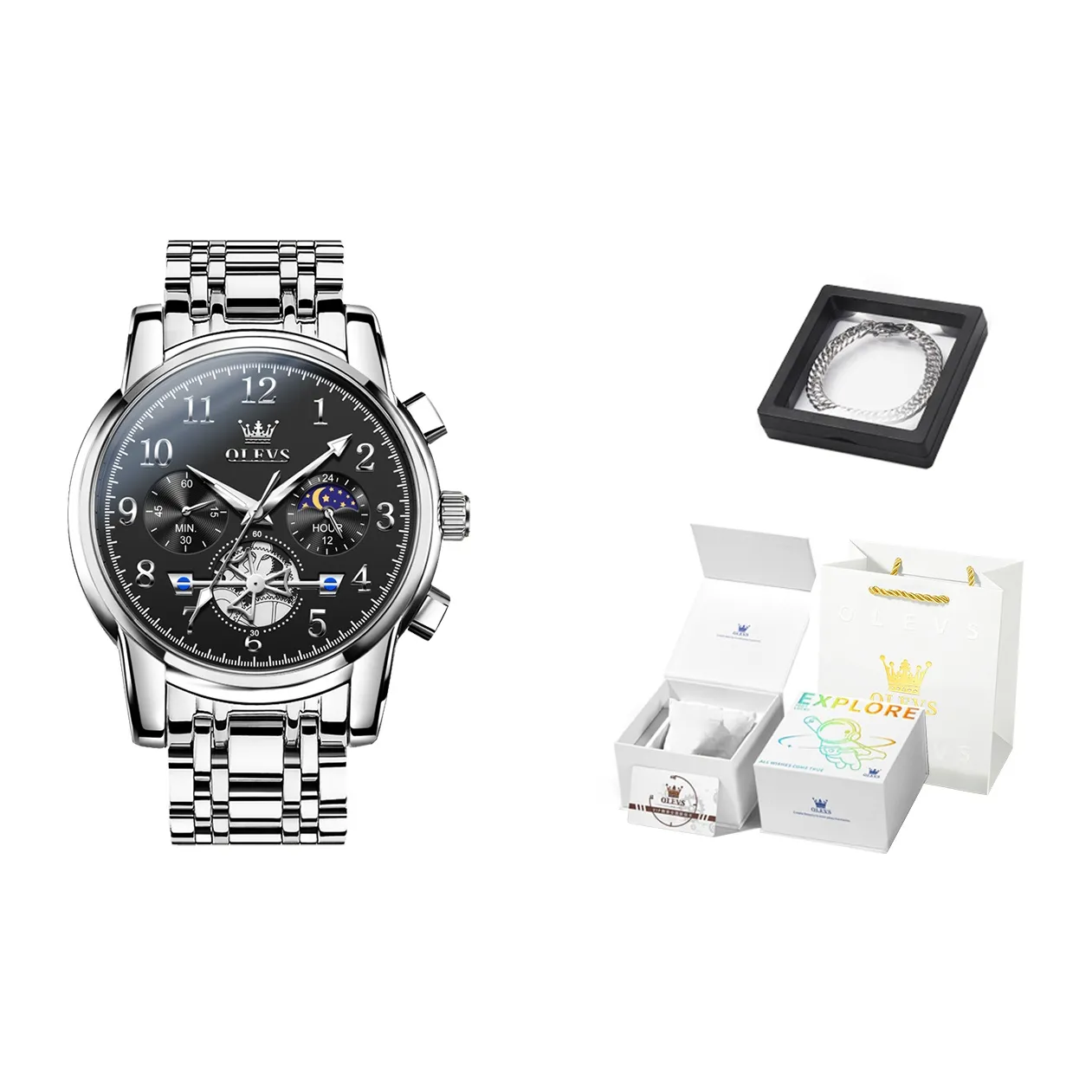 OLEVS Play The Cool Series Кварцевый механизм Часы Мужские Белый циферблат