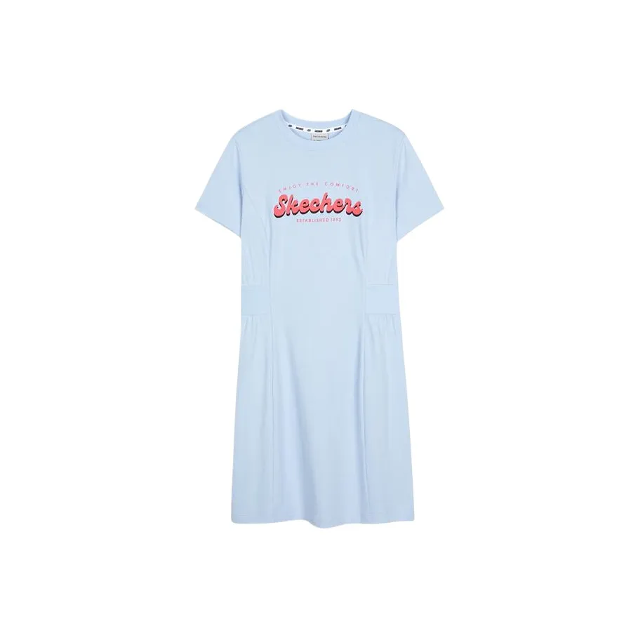 Skechers Comfortable Sports Collection Multicolor Casual Collection Short Sleeved Dress Women's Cashmere Blue
