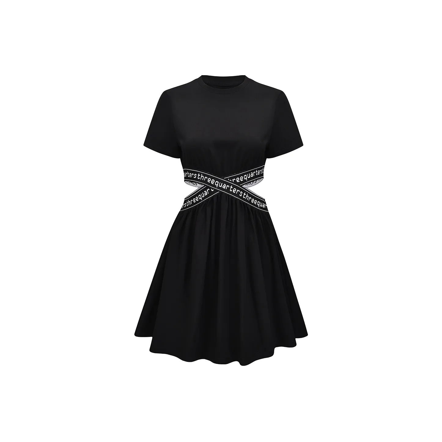 Three Quarters Короткий рукав Платье Женское Черное Белое