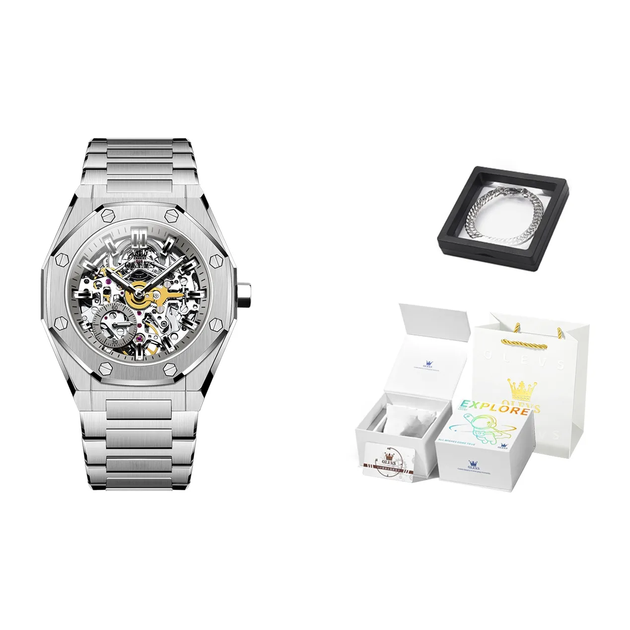 OLEVS Play The Cool Series Механические часы Мужские часы Белый циферблат