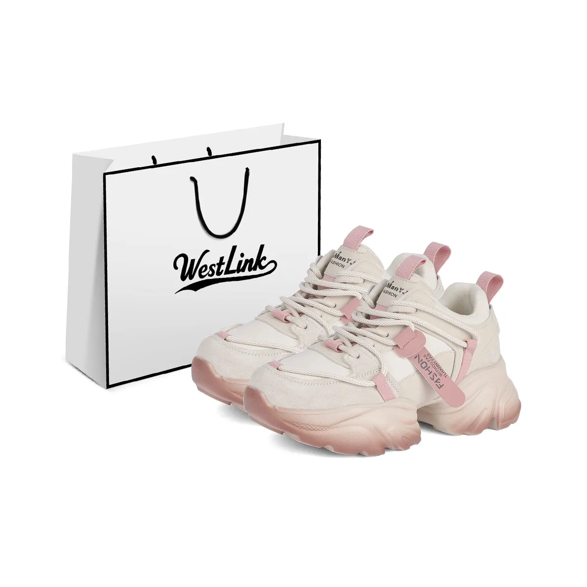 WESTLINK Противоскользящие амортизаторы с низким верхом женские розовые с подошвой типа "толстая подошва"