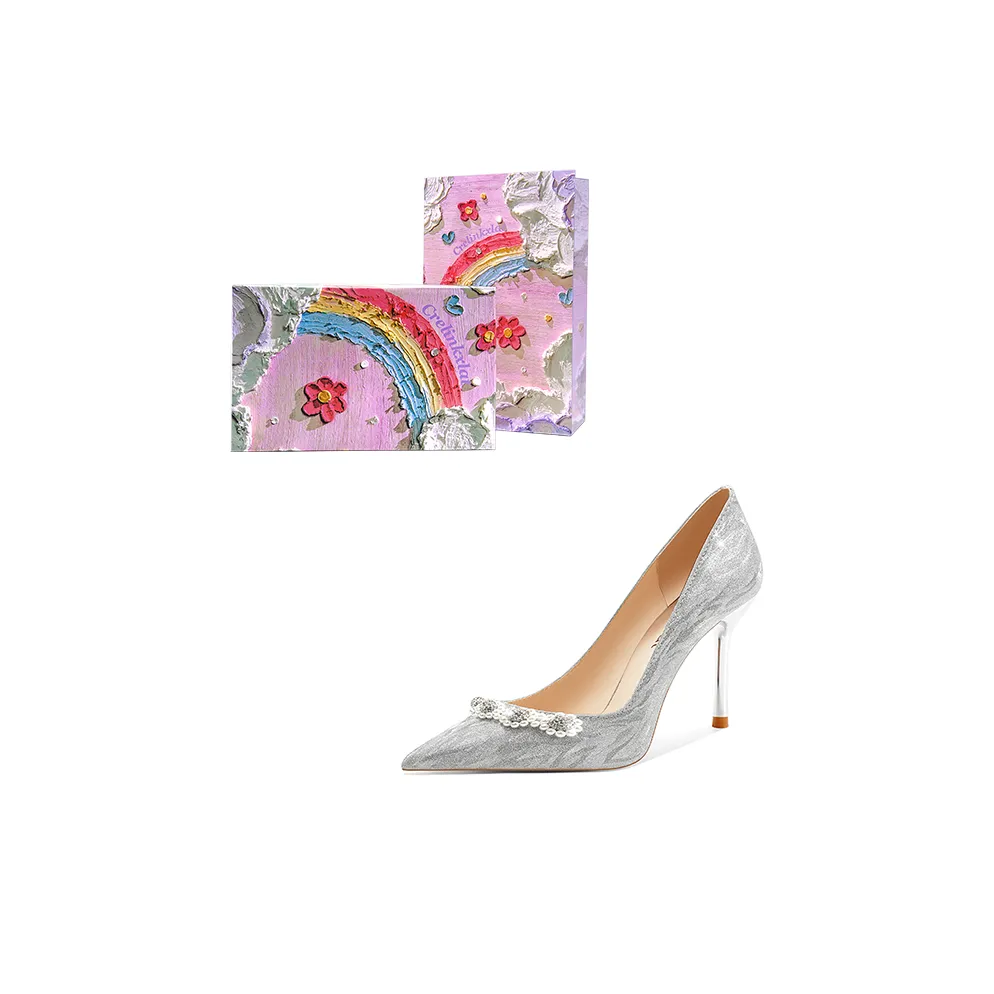 Crelinkxlat Узкий каблук Высокие каблуки Женские Серебряные