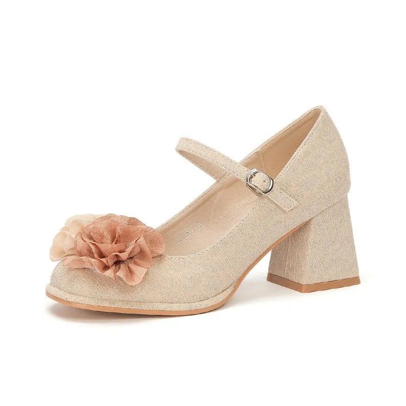 Wuji Грубый каблук Высокие каблуки 7 см Женские Шампанское золото