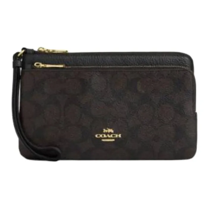 COACH Double Zip Wallet Canvas Wallet Trumpets Women's Black