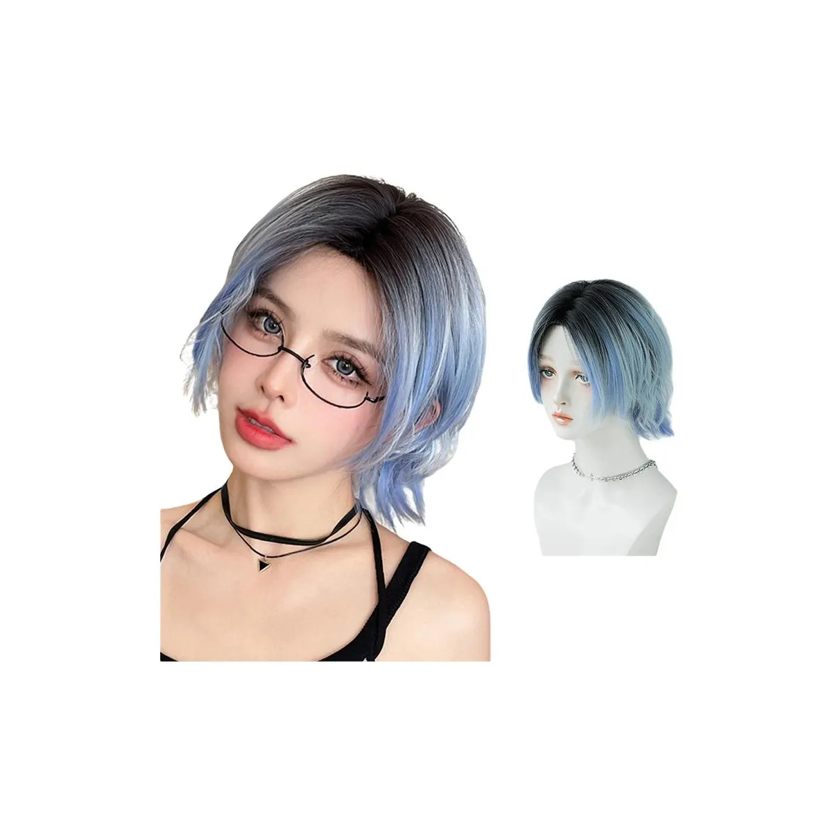 QIJIEHUANGHOU Ледяной Синий Подчеркнутые Парики 32 см