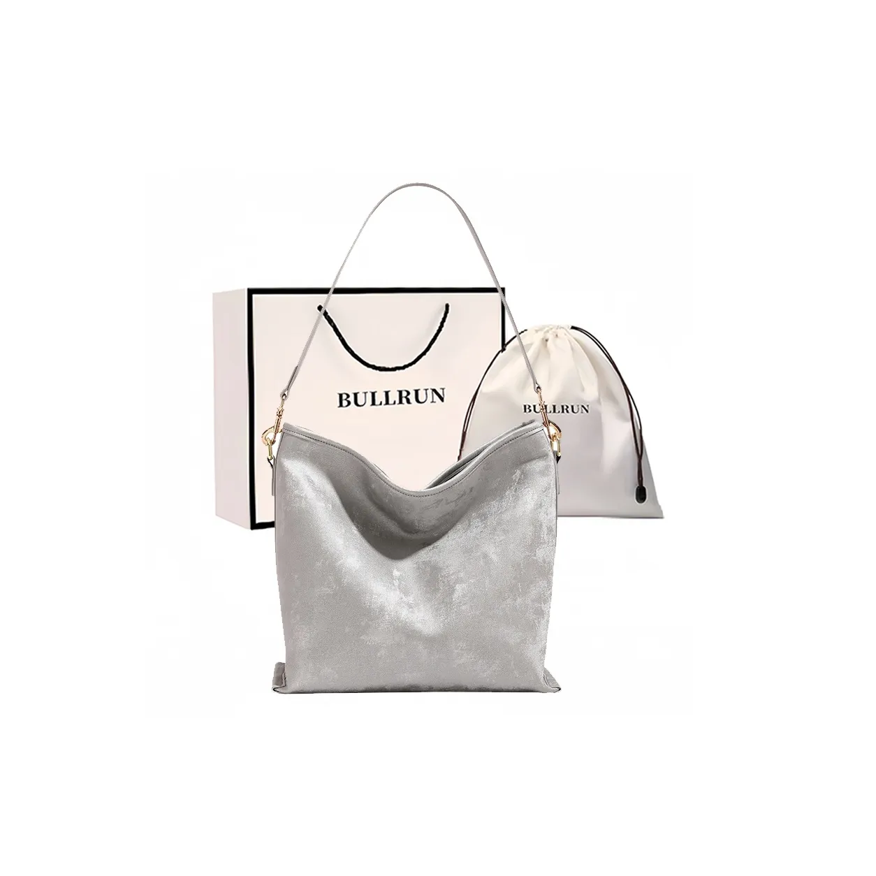 Bullrun Synthetic Leather Tote Bag, Shoulder Bag Women's Silver