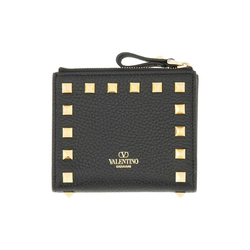 Valentino Rockstud Calfskin Wallet Women's Black