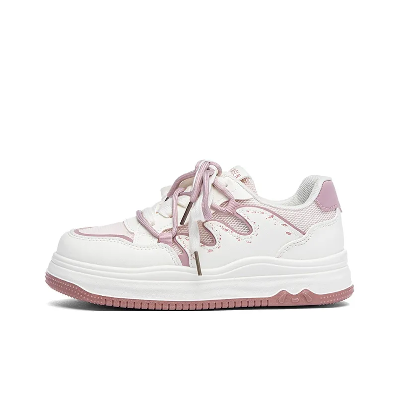 RENBEN Slip Resistant Cushioning And Breathable Low Top Skateboard Shoes Women's Pink White