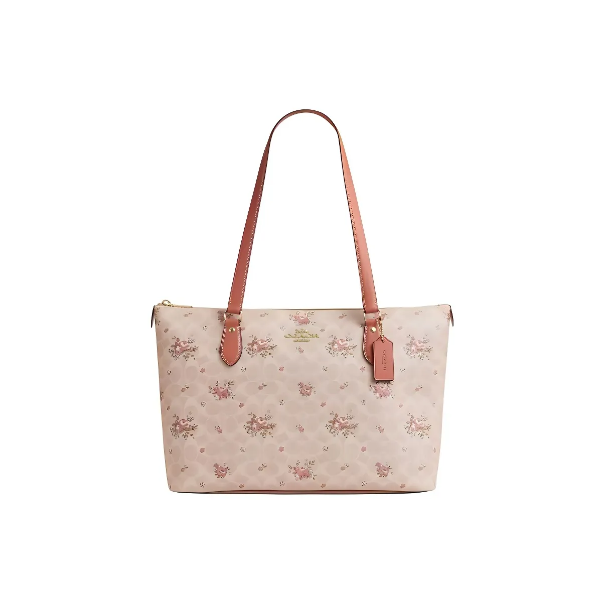 COACH Gallery Подписанная Покрытая Холст Сумка-тоут Сумка для покупок Сумка через плечо Большая Женская Золото Песочный