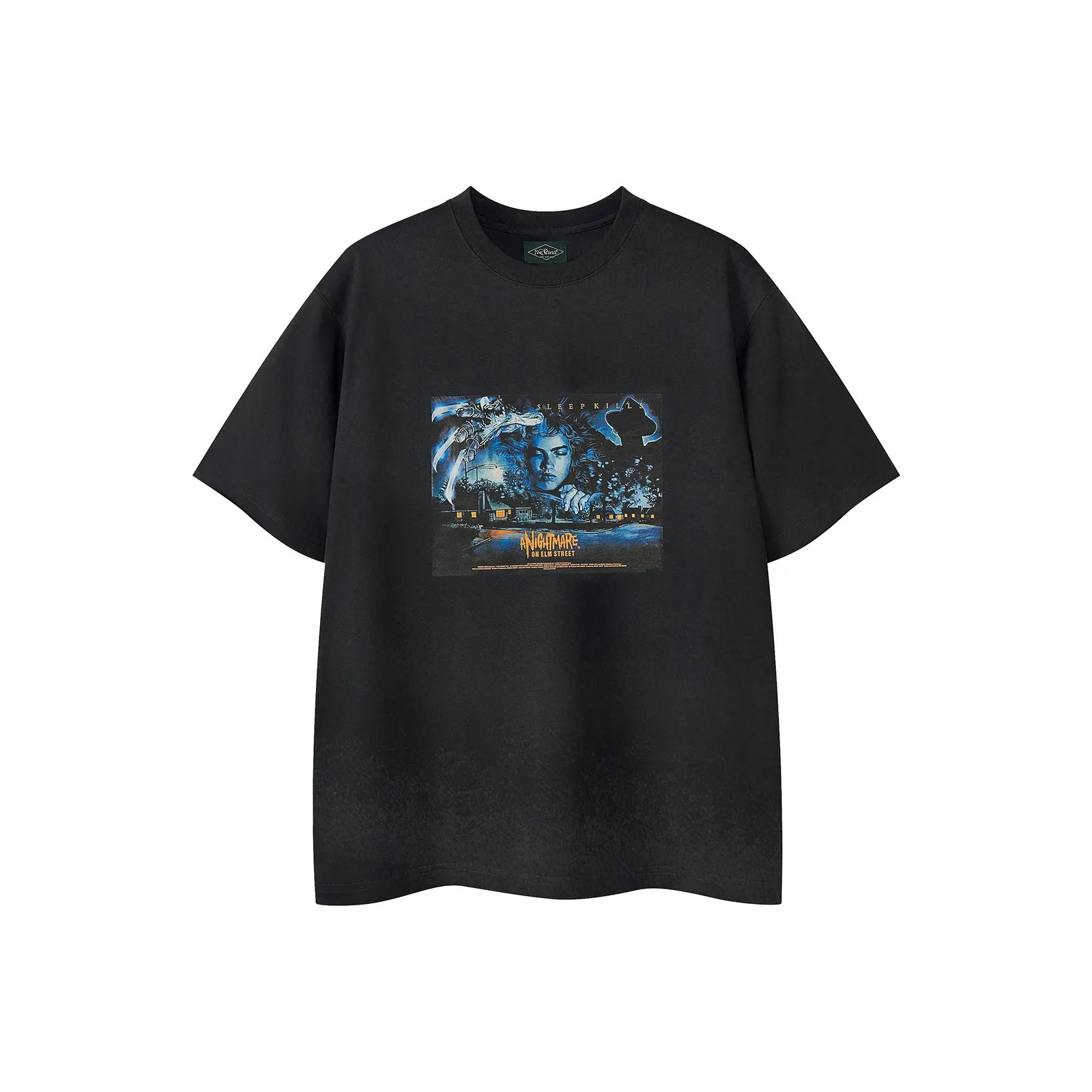 714STREET Luxury Streetwear Круглый вырез Короткий рукав Т-рубашка Тяжелый 250г Хлопок 100% Унисекс Черный