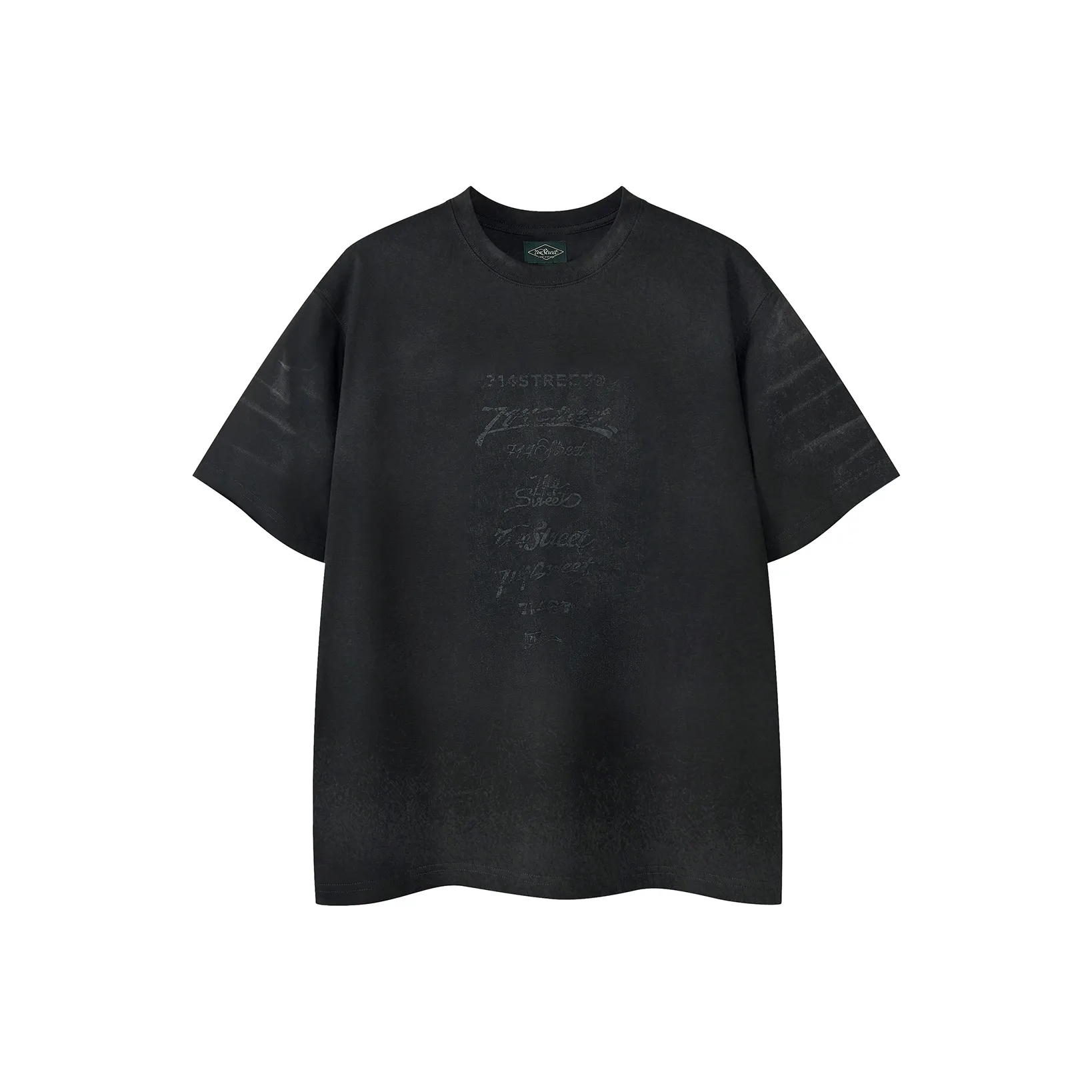 714STREET Круглый вырез Короткий рукав T-рубашки 280G тяжелый 100% хлопок унисекс черный