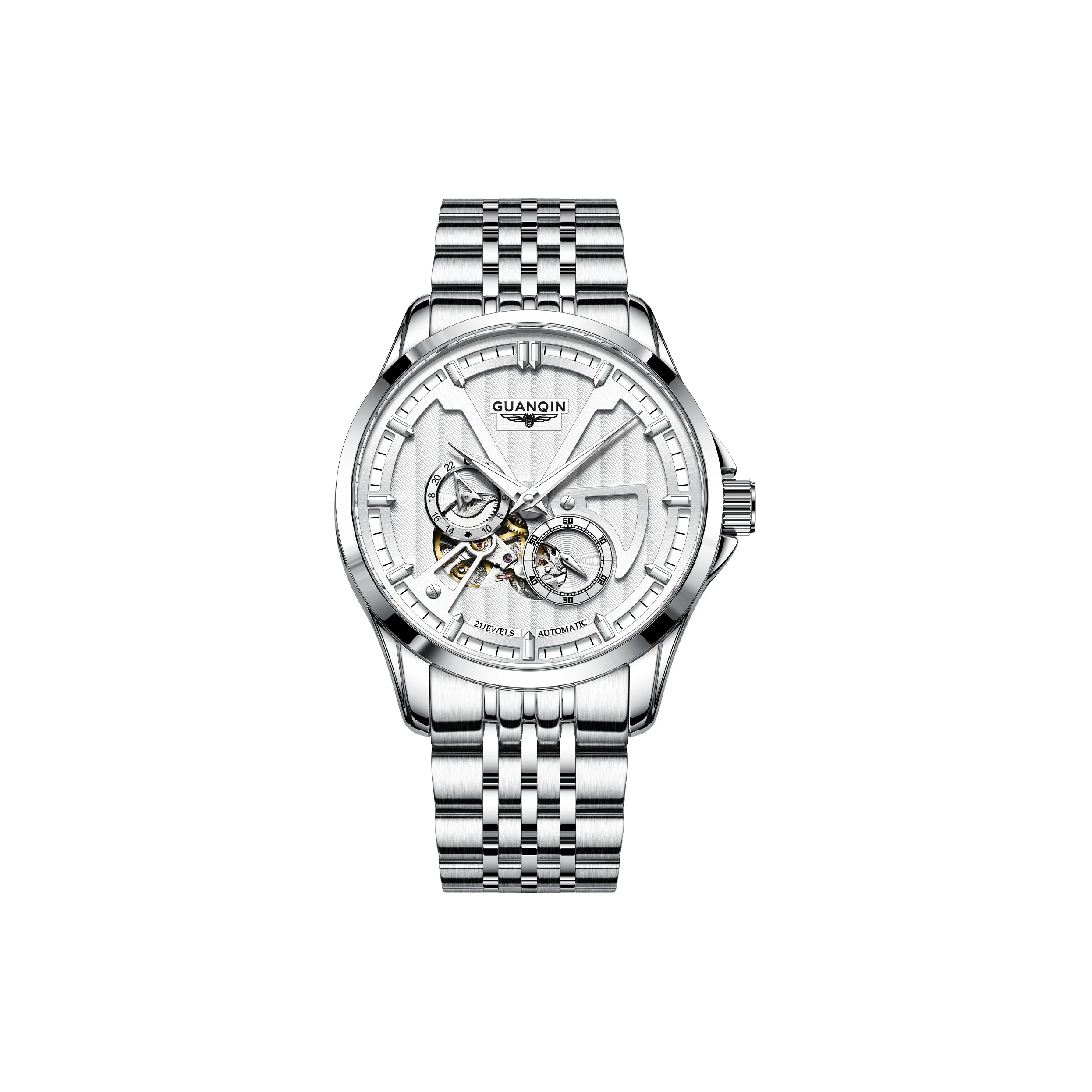 GUANQIN Super Player Collection Автоматический Механический Механизм Нержавеющая Сталь Ремешок Часы Мужские Черный Циферблат