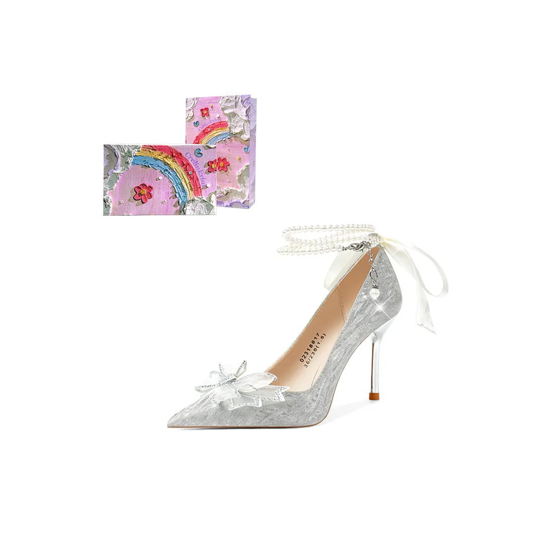 Crelinkxlat Pearl Butterfly Chain, French, Fairy Soft Slim Heel High Heels Women's
