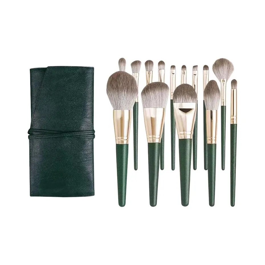 MAQINA Зеленый Облако Loose Пудра Makeup Brush Набор Мягкий и Дружественный к коже 14 шт Набор + Щетка Сумка