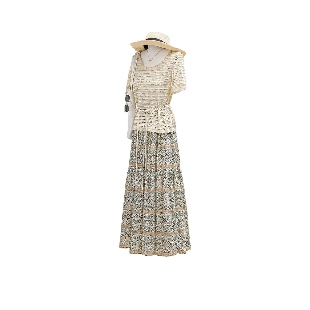 Cypress House Skirt Set Women's Apricot+Brown Green Floral