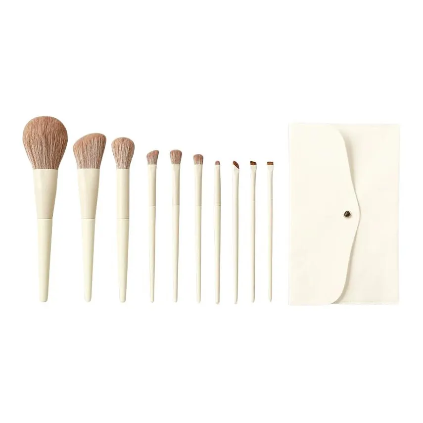 MAQINA Молочный Белый Набор Кистей для Макияжа Мягкие и Дружественные к Коже 10 шт. Кисть + Кисть Сумка