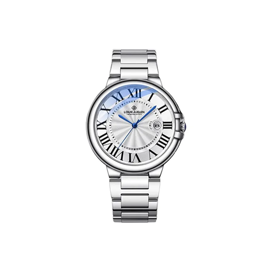 LOUIE JUELEN Blue Balloon Collection Mechanical Movement Stainless Steel Strap Watch Unisex White Dial