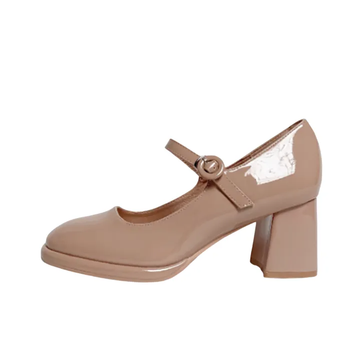 Dragon Dance Грубый каблук Туфли Мэри Джейн Женские Нюдово-розовый