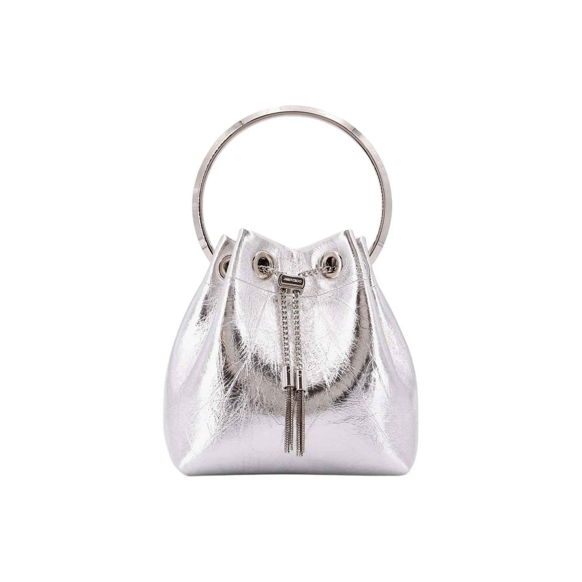 Jimmy Choo Leather Bucket Bag, Shoulder Bag, Crossbody Bag, Handbag Women's Silver