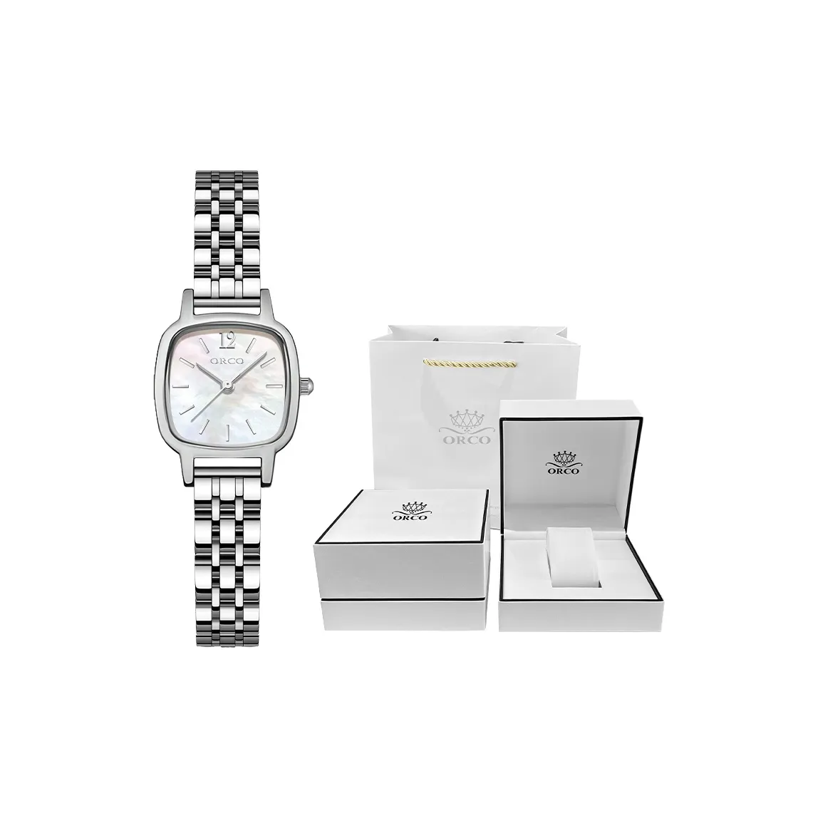 ORCO Кварцевый механизм нержавеющая сталь ремешок женские часы жемчужная раковина цвет циферблат часов