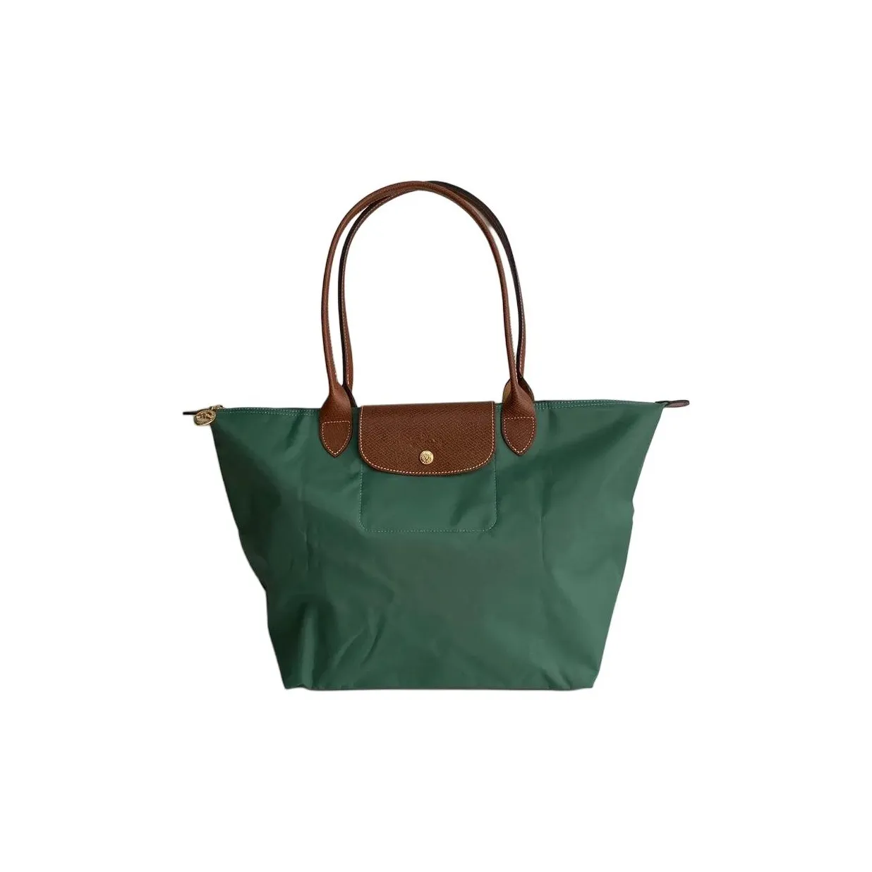 LONGCHAMP Le Pliage Нейлон Сумка-тоут Сумка для покупок Сумка через плечо Большая Женская Зеленая и Коричневая