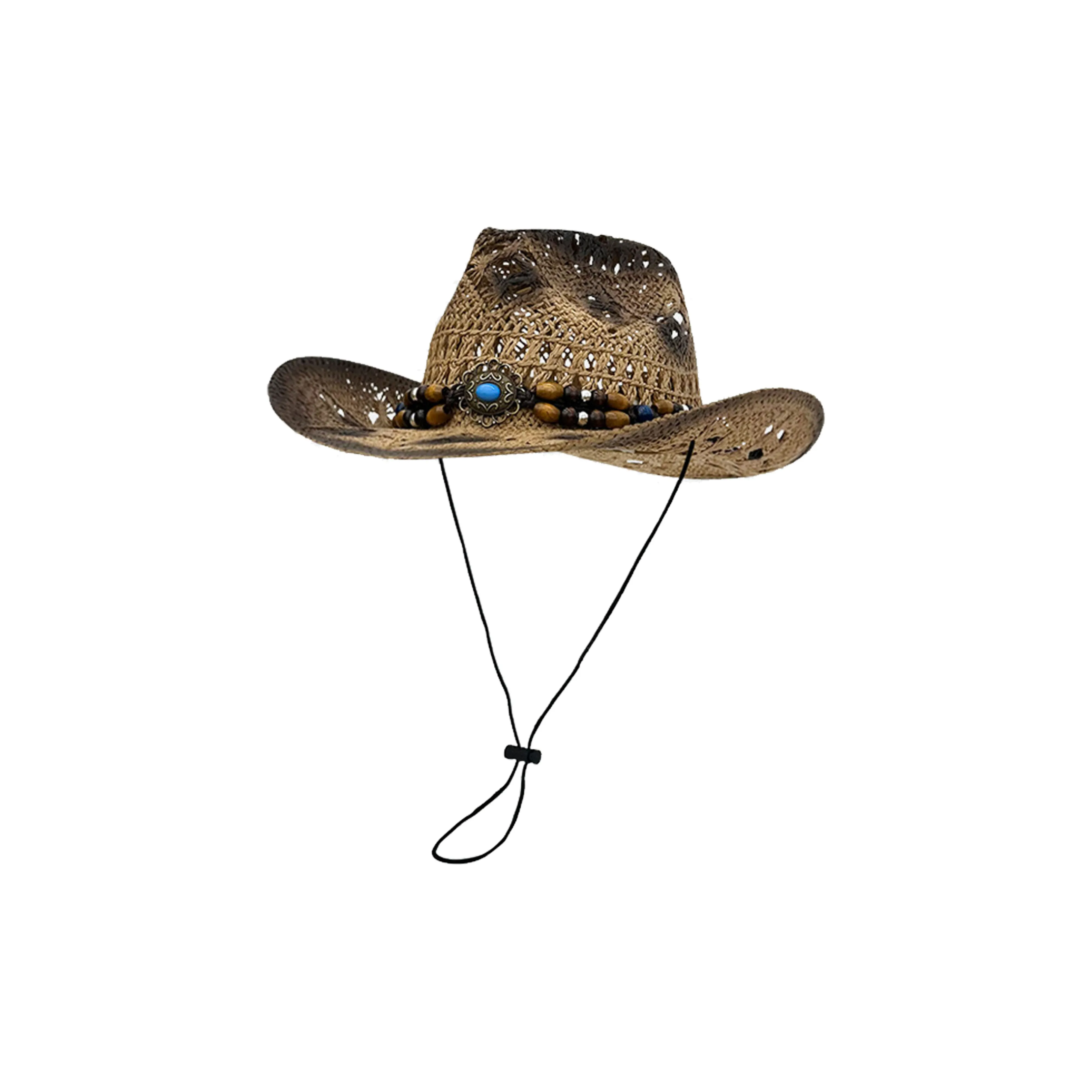 IOTS American Vintage Minimalist Versatile Straw Woven Sun Hat Bucket Hat Unisex