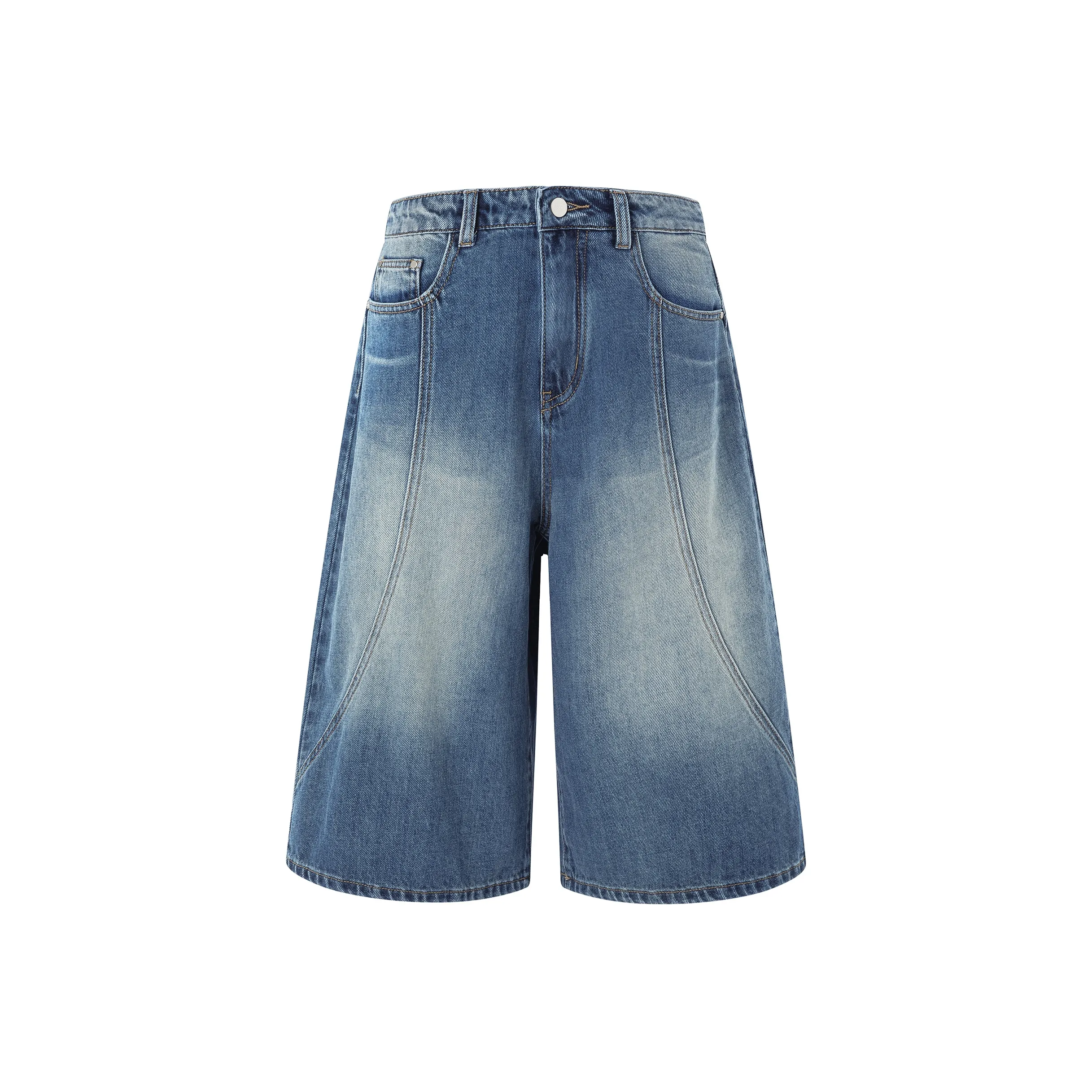 Wen Shan Denim Shorts Women's Washed Blue Capri Pants