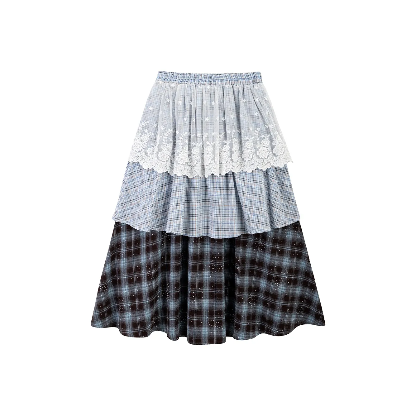 NewJnxs Повседневный Длинный Юбка Женская Светло-Синяя Клетка