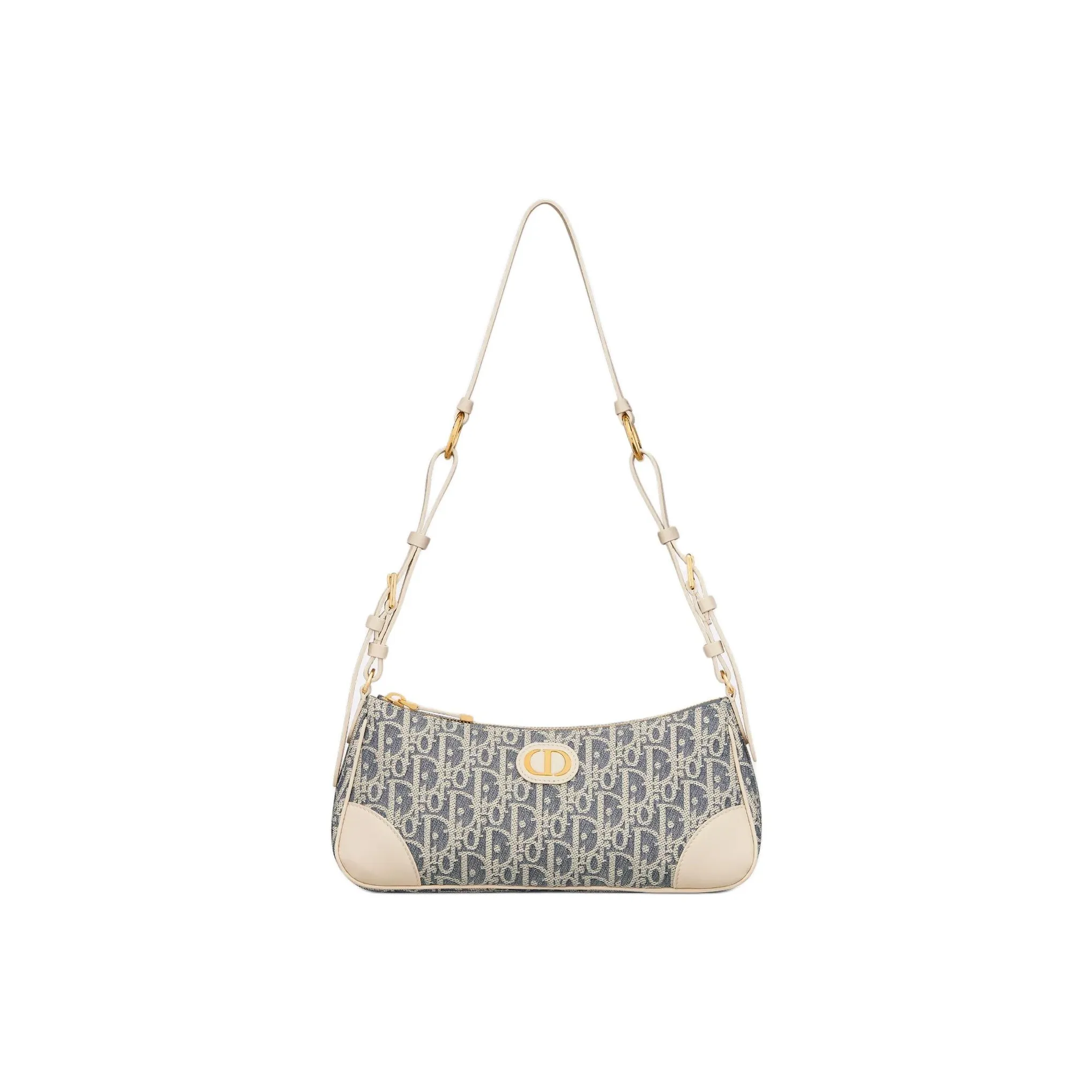 DIOR 30 Montaigne Cotton Shoulder Bag Mini Women's Denim Blue & Beige