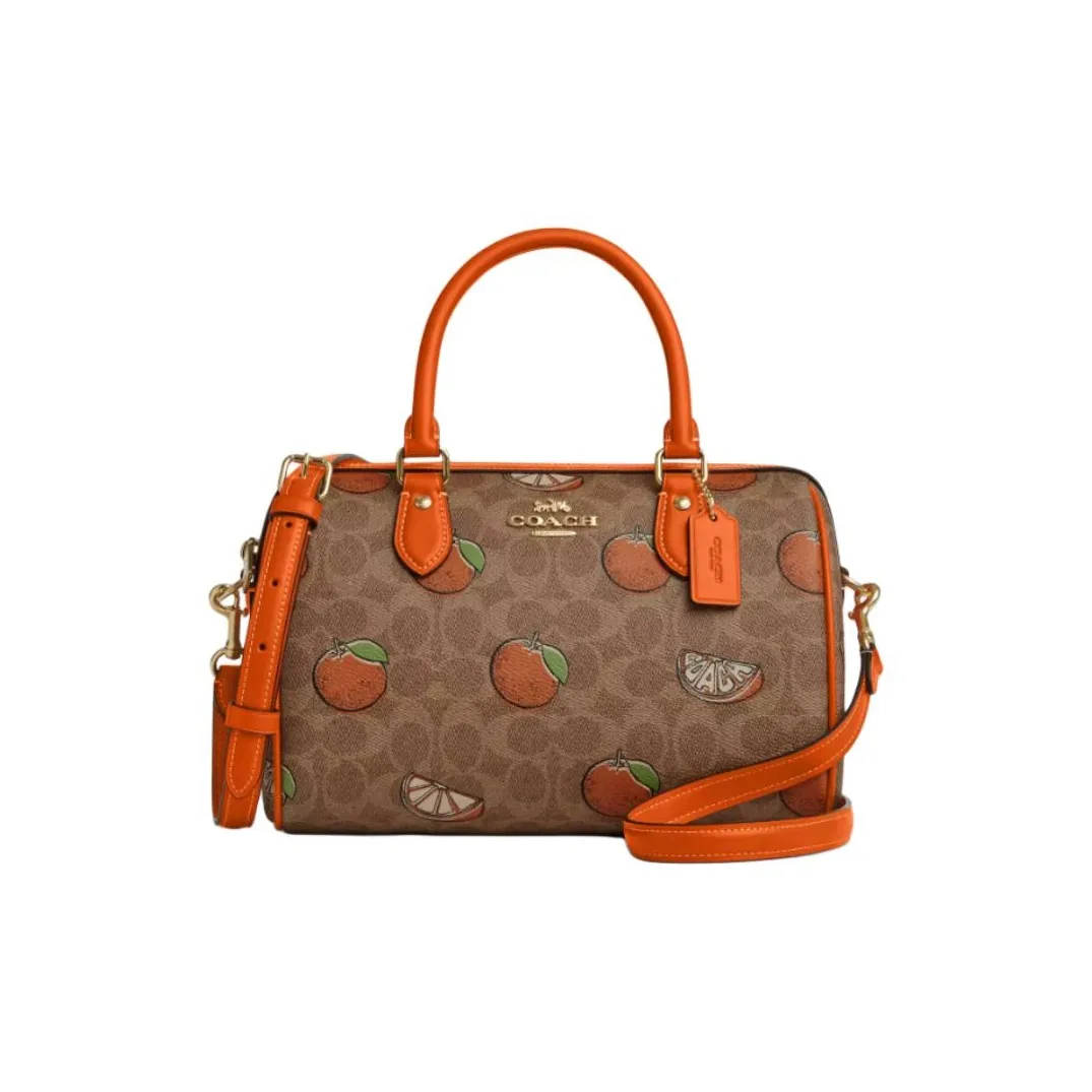 COACH Rowan Покрытый холст Сумка через плечо Сумка среднего размера Женская Золотая и Песочная Многоцветная