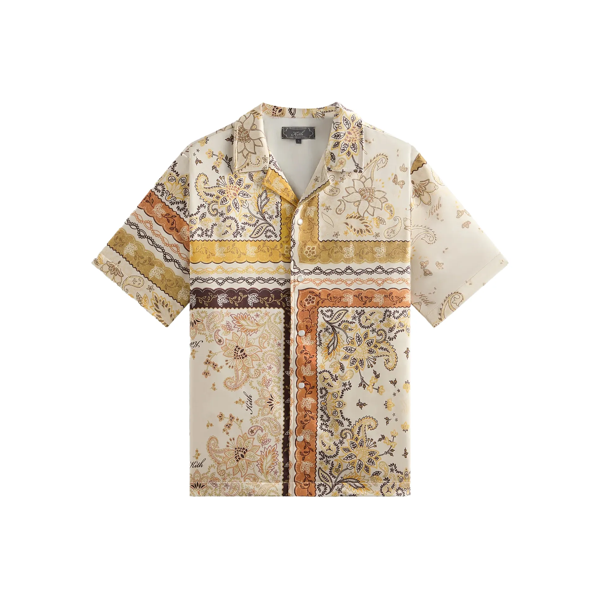 KITH Collaboration SS25 Панелированная Бандана Thompson CAMP Ожерелье-чокер Рубашка Мужской Песочный