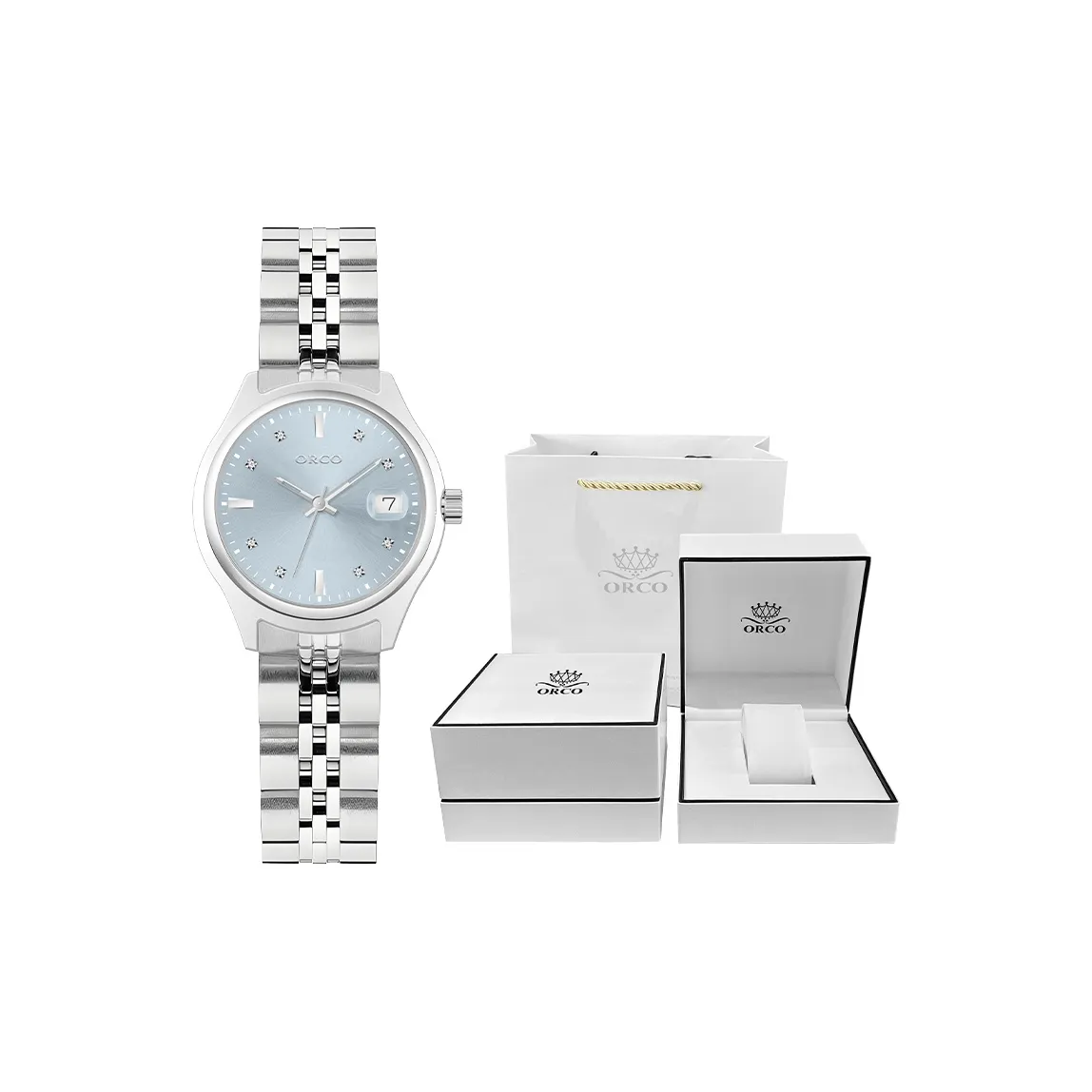 ORCO Кварцевый механизм нержавеющая сталь ремешок часы женские синий циферблат