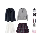 다크 블루 Xiehe Private School 수트+Kite, 포함됨 라이트 그레이 가디건+블라우스+더스트백+스몰 액세서리