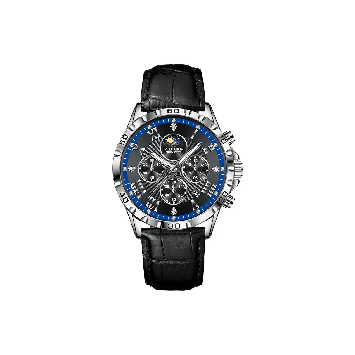 LOUIE JUELEN Кварцевый механизм натуральная кожа ремешок часы для мужчин черный циферблат
