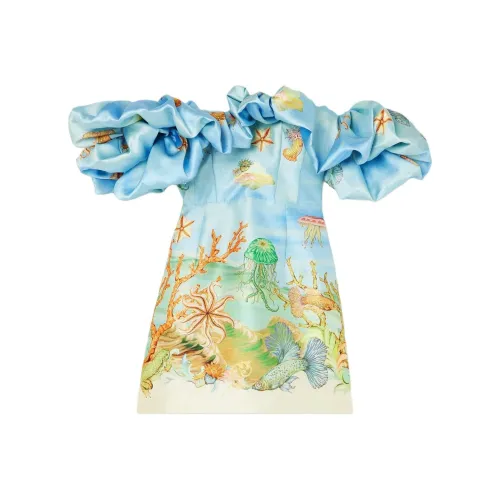 ALEMAIS Blue Женские Короткие Платья с Рукавами