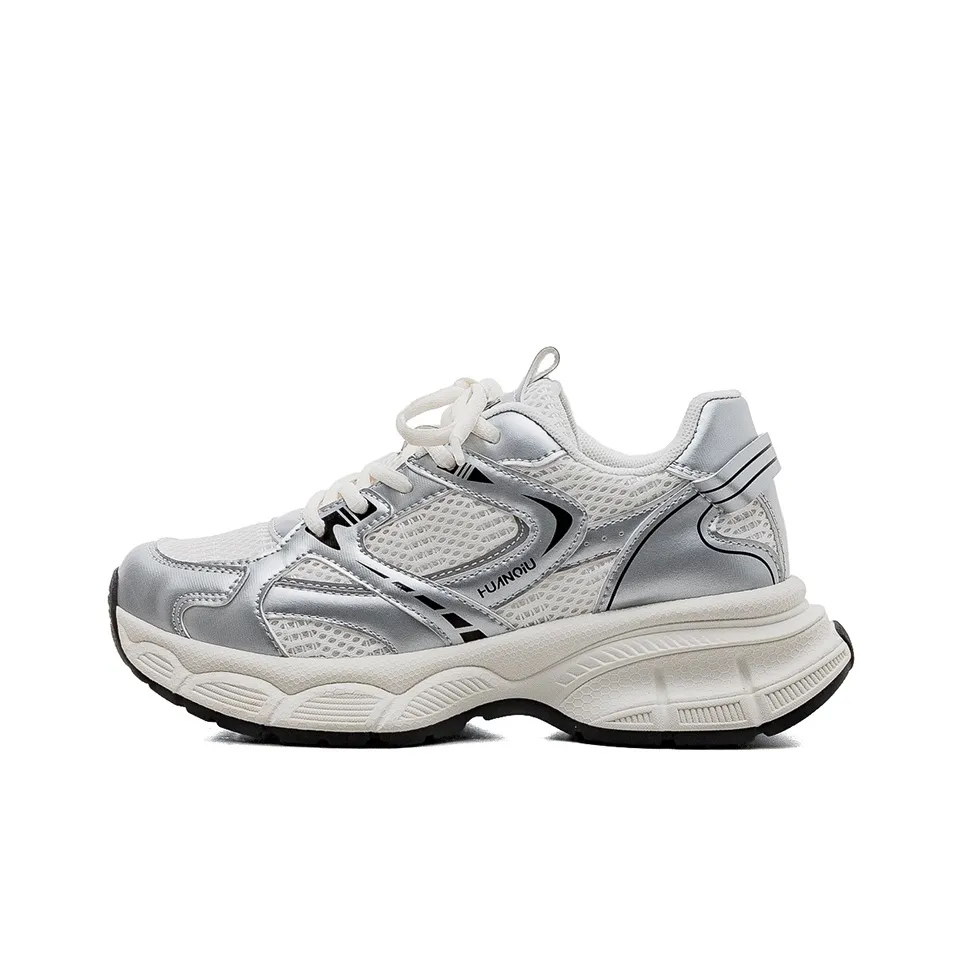 HUANQIU Амортизаторы Шок Устойчивые к истиранию Низкий Топ Толстая подошва Кроссовки Женские Серебряный