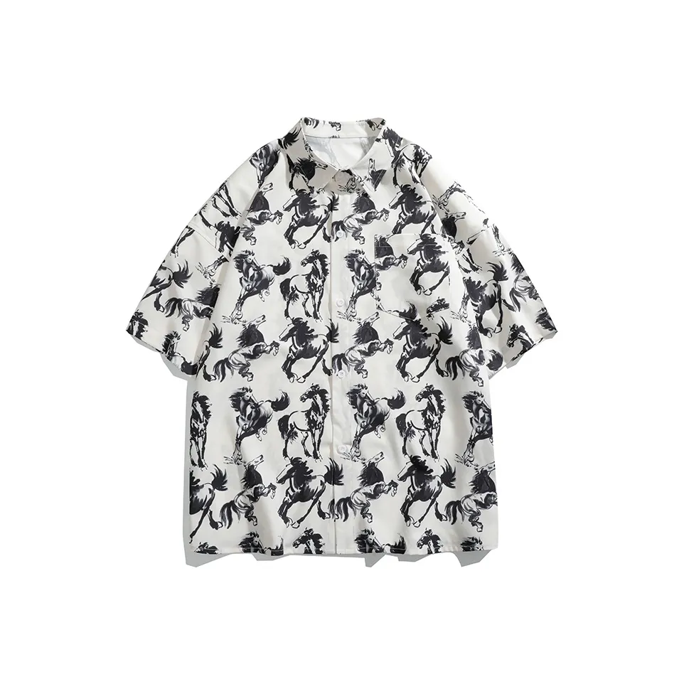 PEIMENG Бежево-абрикосовый, чернила, скачущий конь, мужские рубашки