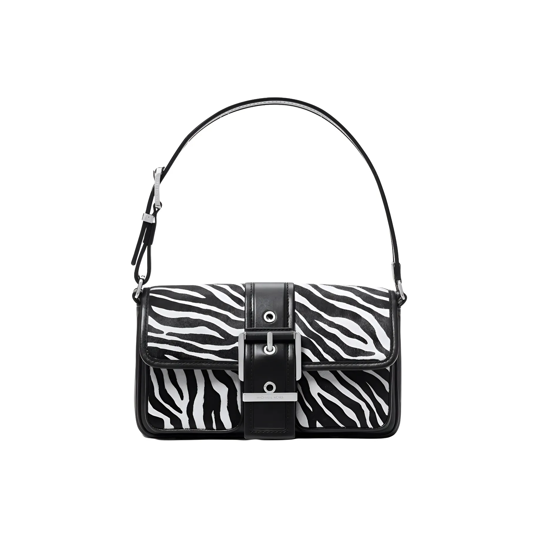 MICHAEL KORS Calfskin Handbag, Shoulder Bag Medium Size Women's Black & White